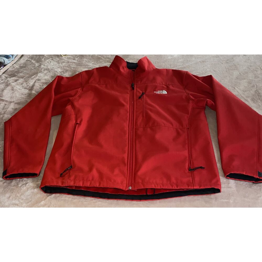 North Face Jacket Mens L Red Soft Shell Full Zip Hike Outdoor Jacket